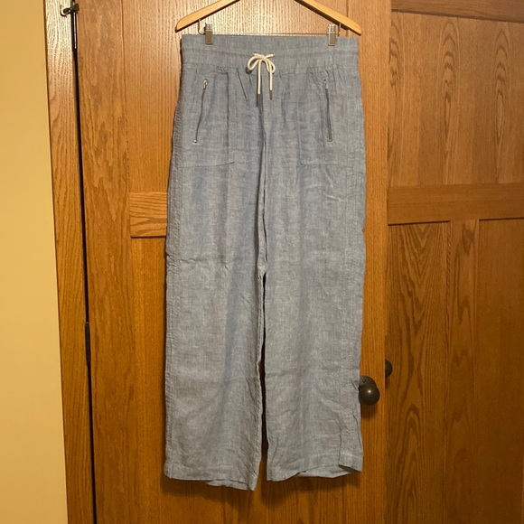 Athleta Cabo wide leg blue linen pants size 14 - Picture 1 of 3